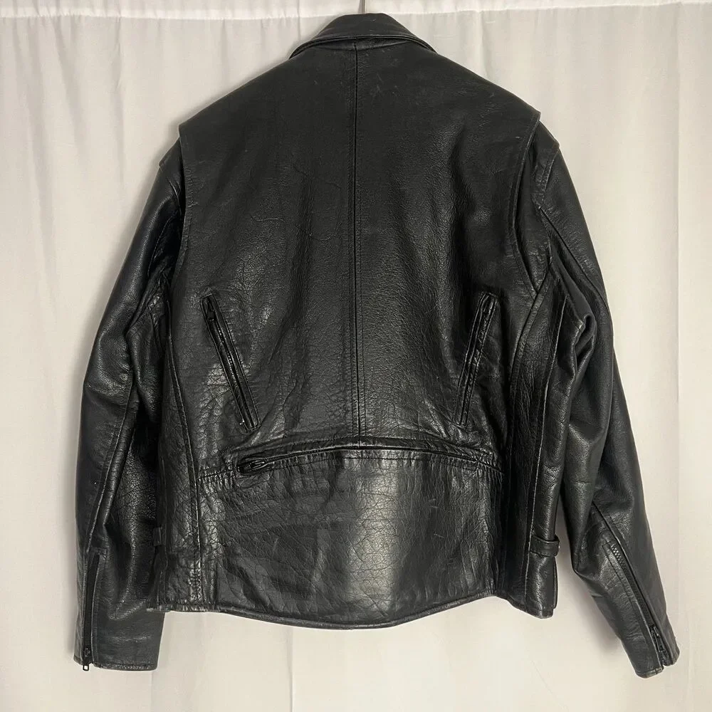 Xelement Men's Black Leather Motorcycle Jacket Moto Riding Size XL
